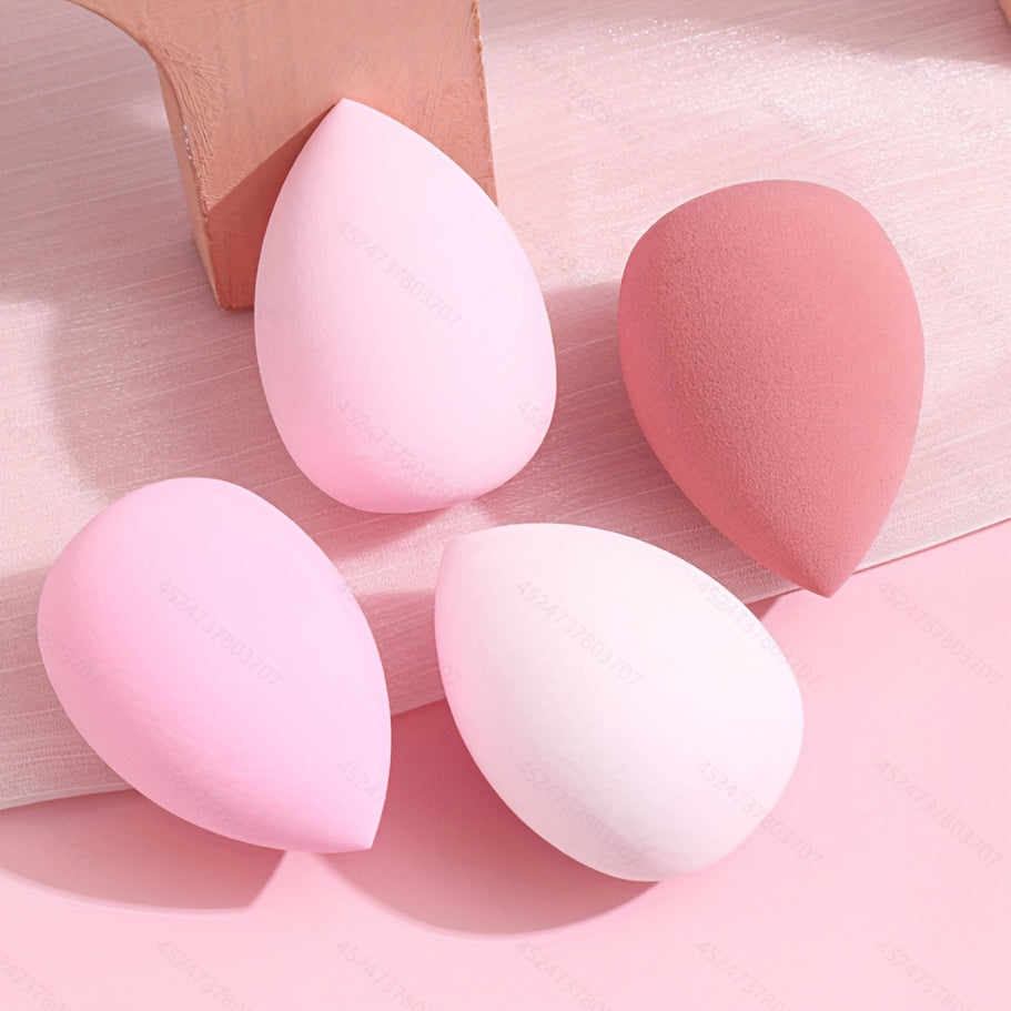 Kit de esponjas de maquillaje rosa de 4 piezas, esponjas en forma de gota de agua para líquidos y polvos