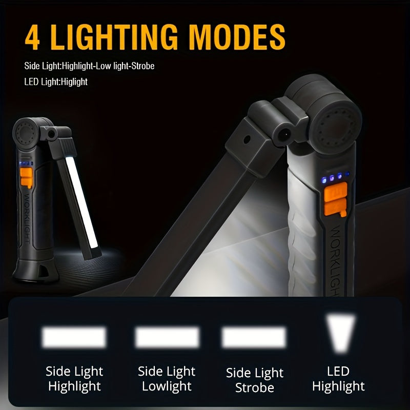 Linterna de trabajo para hombres recargable LED COB con base magnética, 4 modos, rotación de 360°