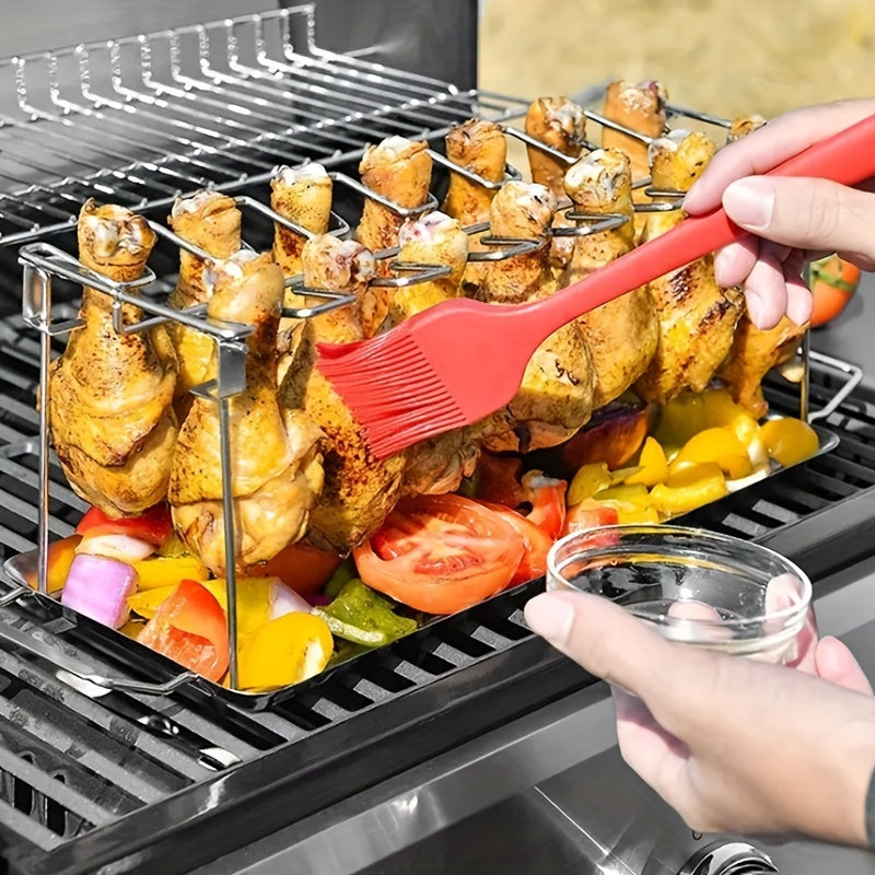 Tovuq oyoqlari va qanotlari uchun vertikal zanglamas po'latdan yasalgan tokcha - BBQ, smorodina yoki pech uchun qulay egiluvchan stend - pikniklar, lagerlar va ovqat tayyorlash uchun mukammal - oson saqlash uchun ixcham oshxona asbobi