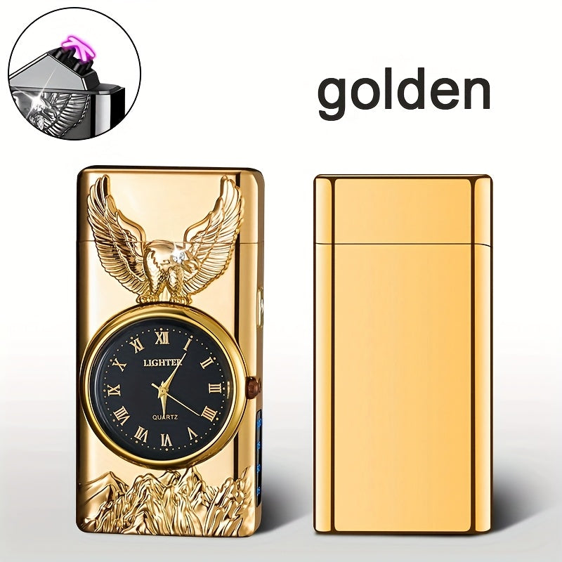 Мужской металлический двойной дуговой зажигалка с голубыми и розовыми акцентами для кемпинга