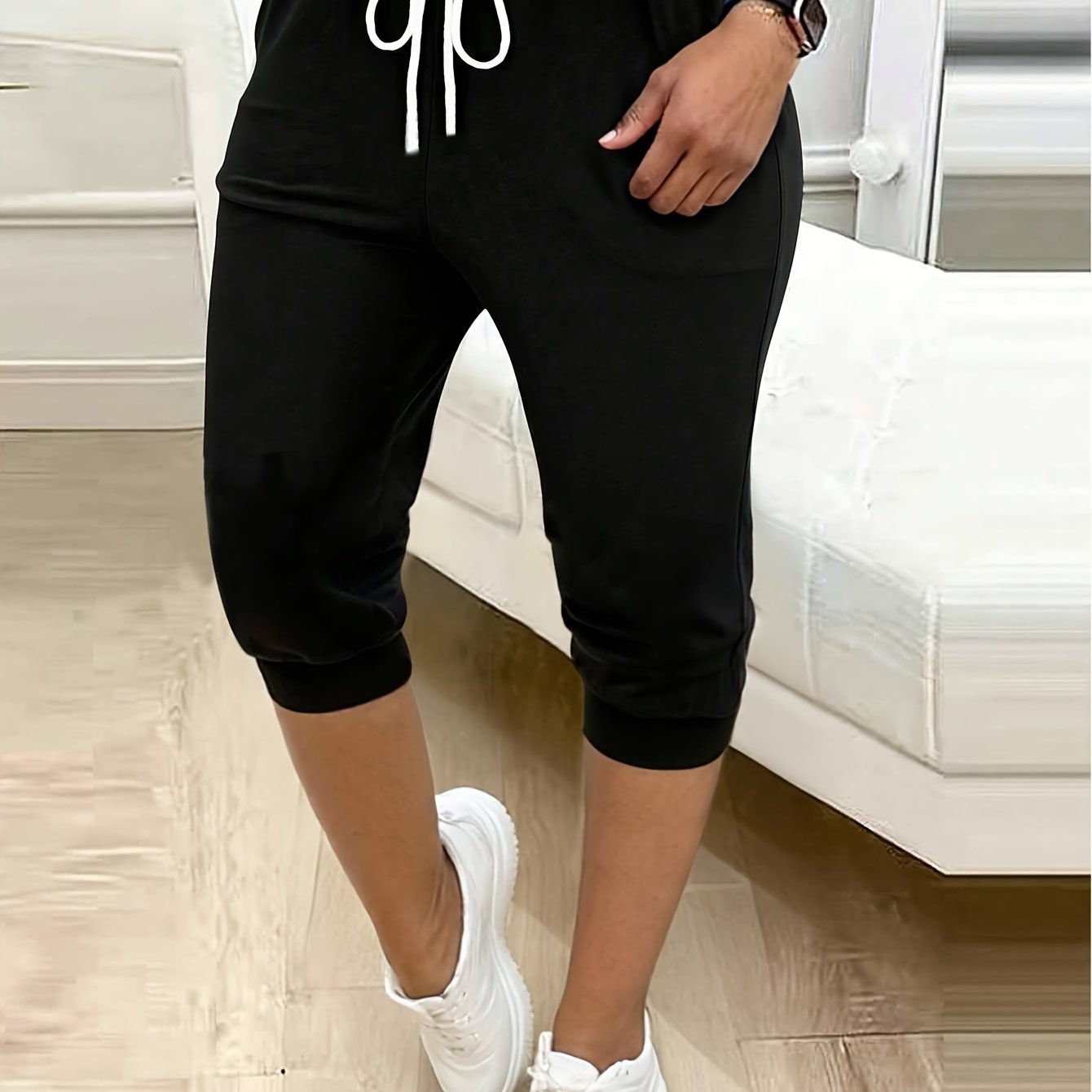 Plus Size Women Stretchy High-Waisted Athletic Shorts Breathable Elastic Drawstring