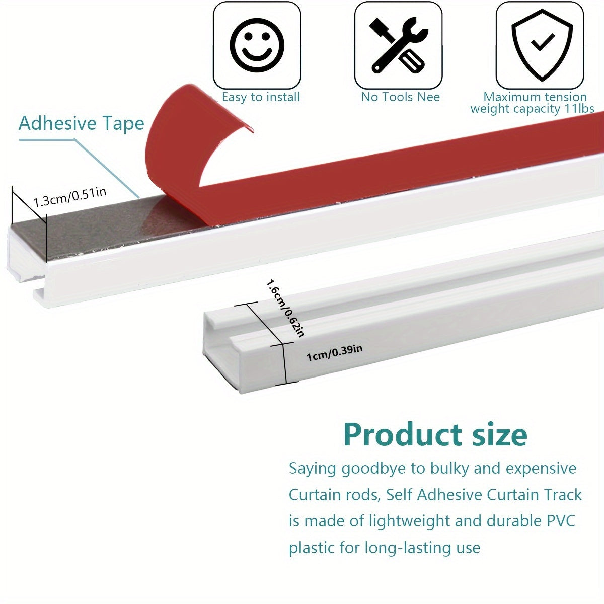 Red Self-Adhesive Bathroom Curtain Track with Silent Glide Nano Rail and Pulleys