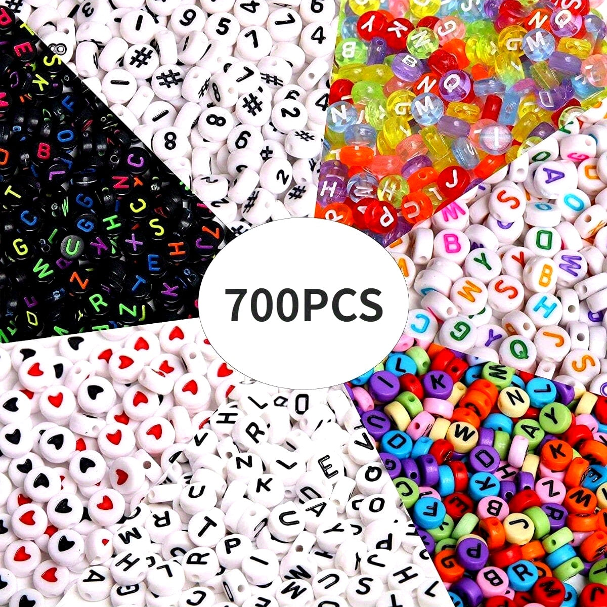Acrylic Alphabet and Number Beads Set for Jewelry Making, 700 Pieces, Assorted Colors