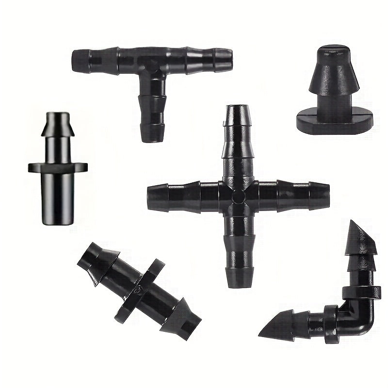 300 dona tomchi sug‘orish to‘plami 1/4 dyuymli tishli ulashlar bog‘lar va issiqxonalarga