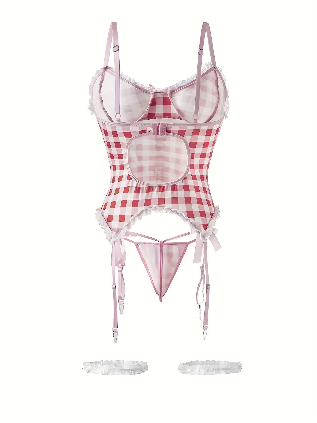 Women’s Lingerie Set with Grid Pattern and Bow