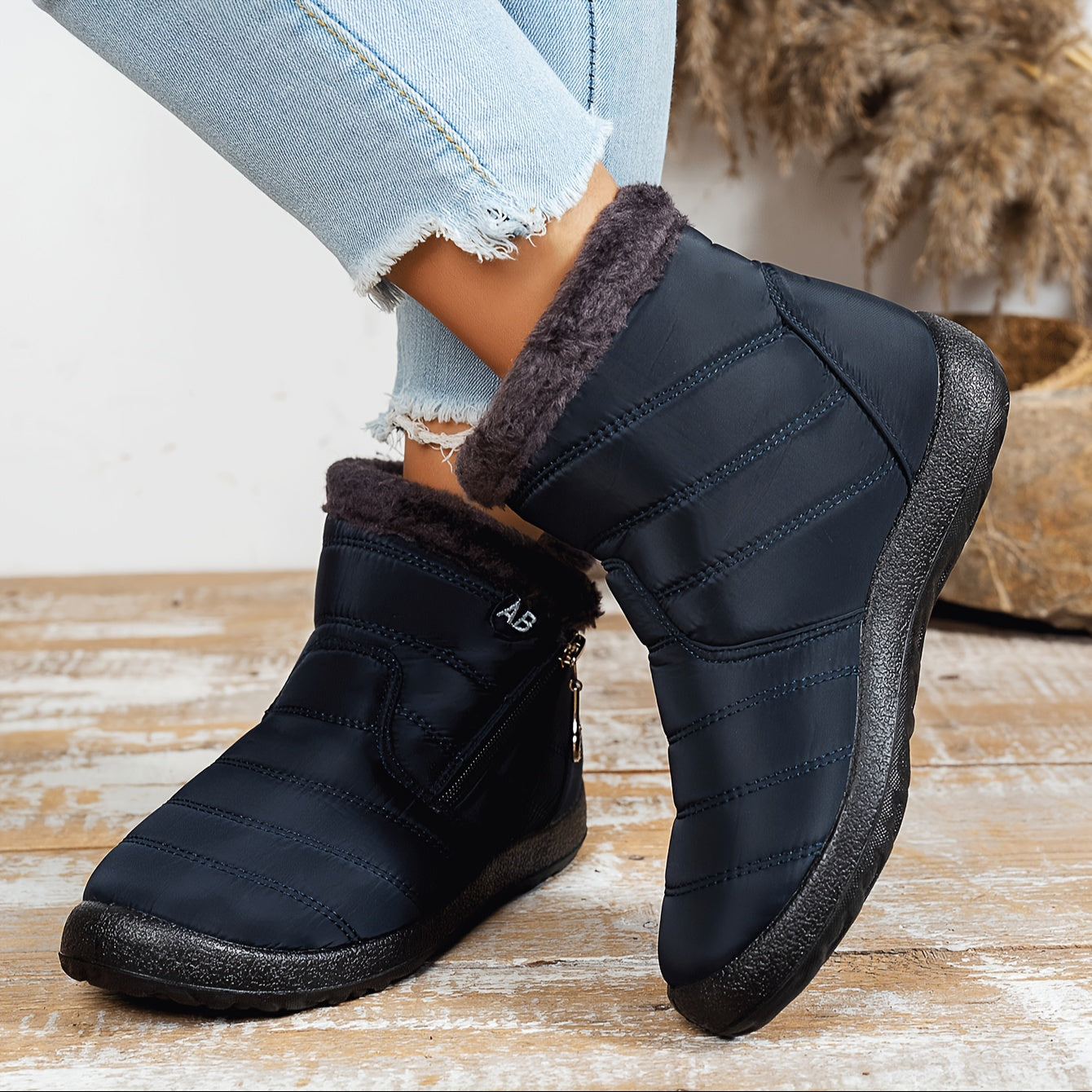 Women's Winter Snow Boots Mid-Calf Side Zipper Plush Lining