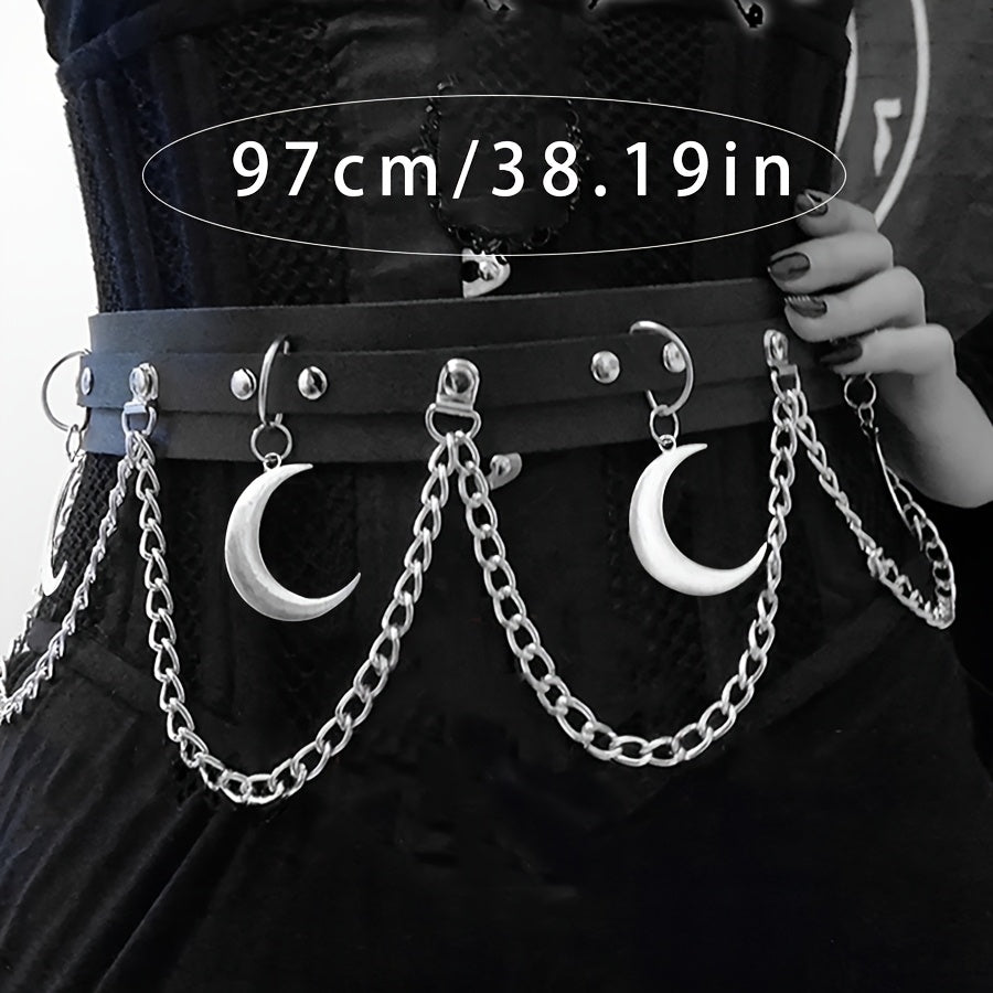 Женский пояс с луной, ремень из искусственной кожи, в стиле панк, цепочка, повседневный пояс для вечеринки, украшение
