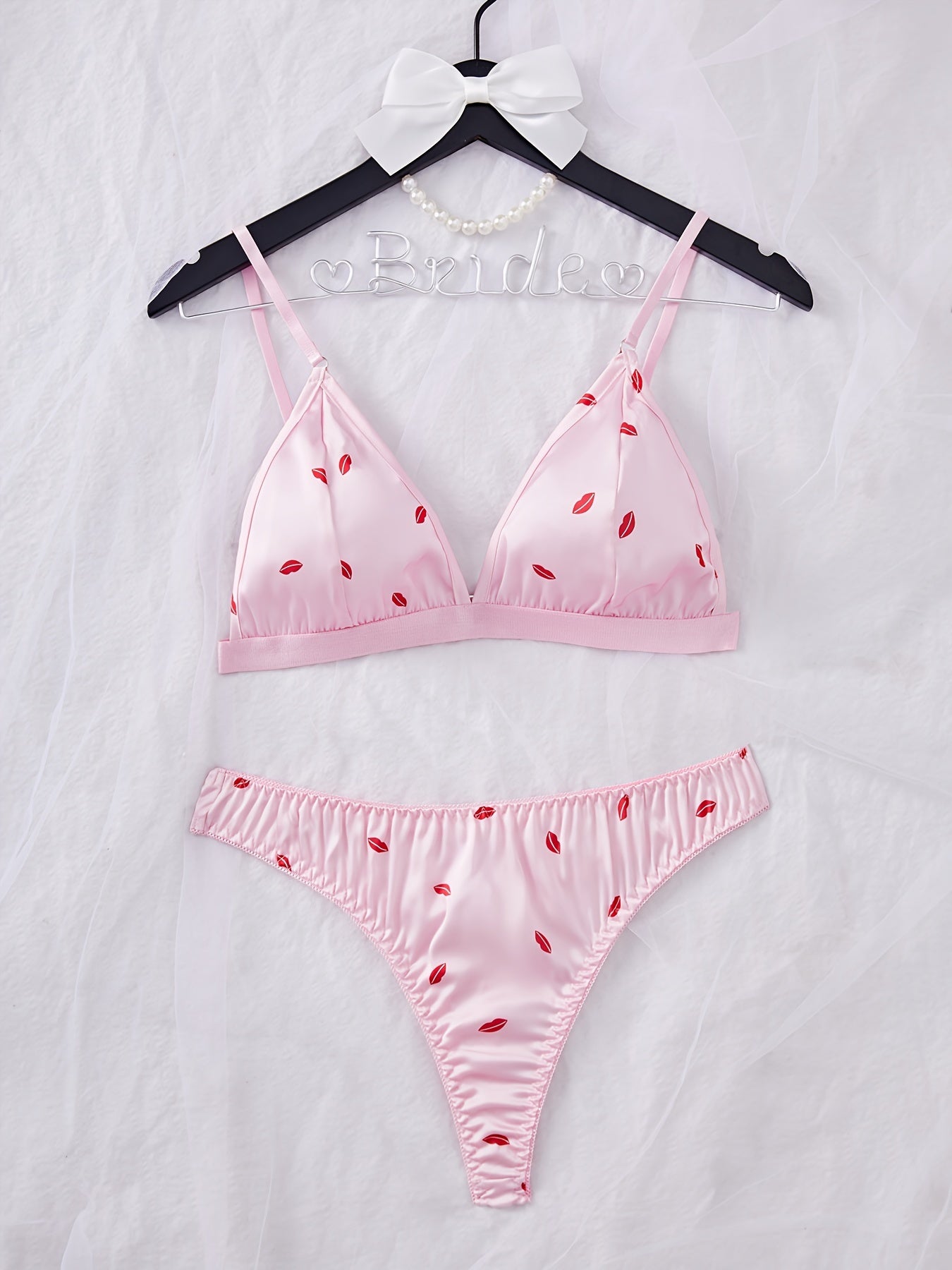 Pink Satin Lingerie Set for Women Sexy Bra and Panties Comfortable Stretch Fabric