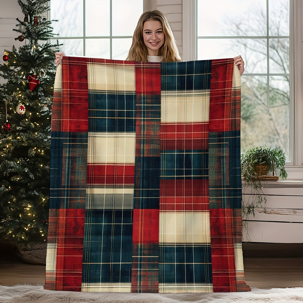 Rustic Plaid Flannel Throw Blanket with Scottish Tartan Texture for Bed Sofa Home Decor