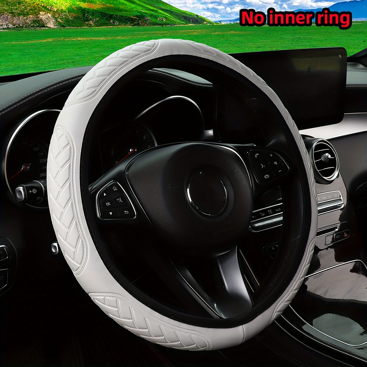 Car Steering Wheel Cover Leather Embossed Soft Fit 37-38CM Diameter