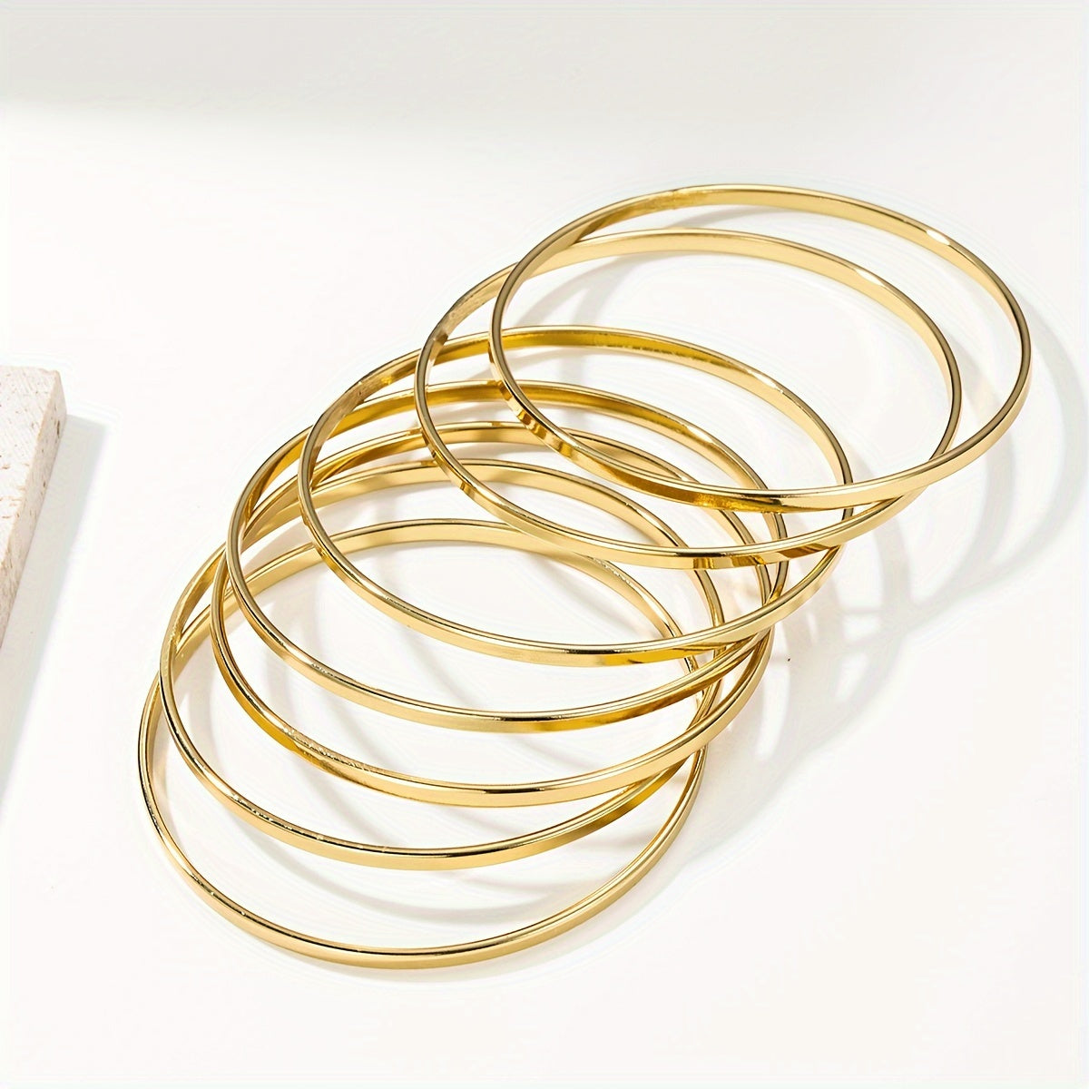 7-Piece Gold Plated Stainless Steel Bangles Set for Women Minimalist Multi-Layered Jewelry for Daily Wear or Parties
