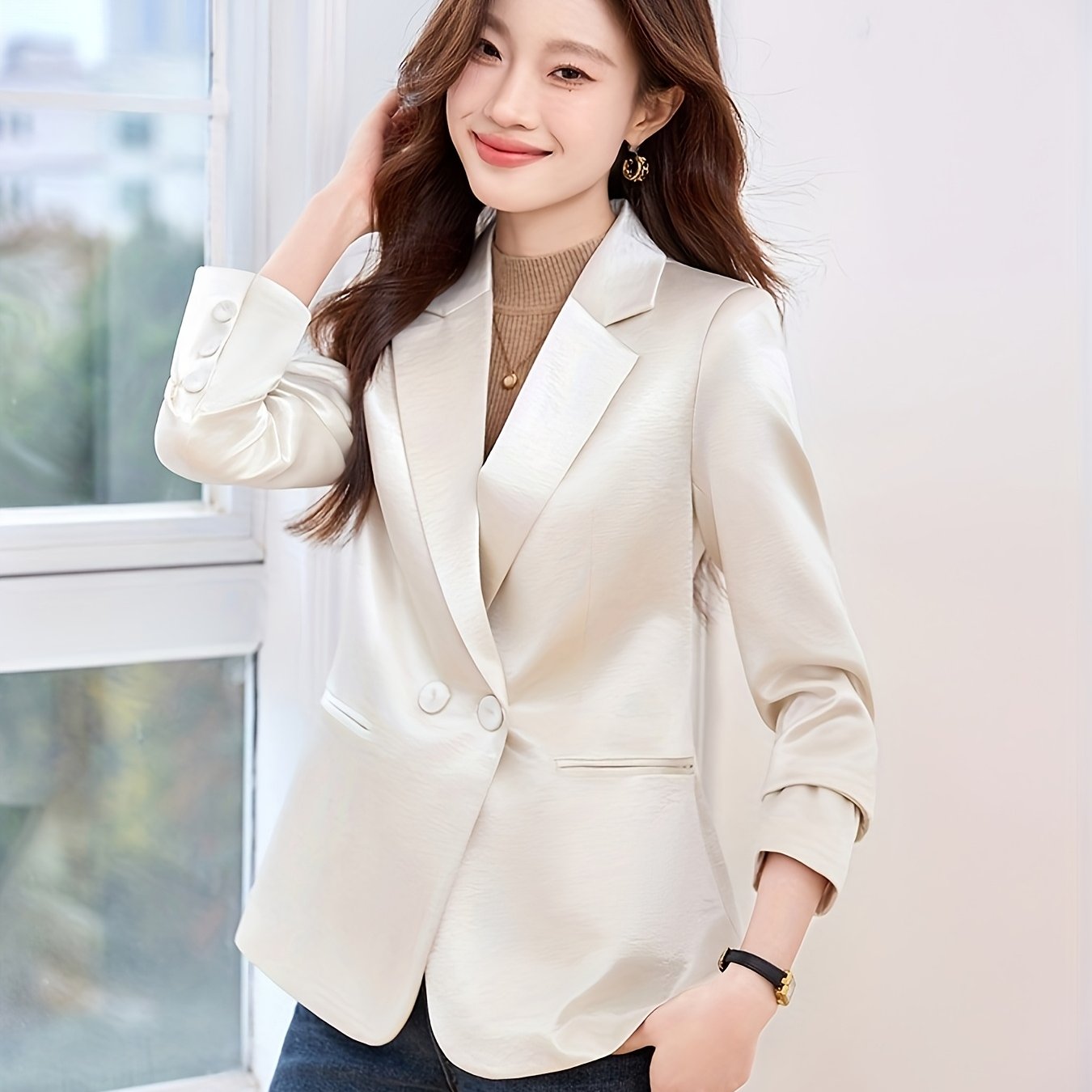 Plus Size Satin Blazer Women's Suit Light Luxury Spring Autumn Trendy