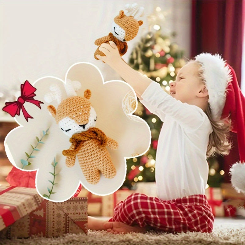 Crochet Baby Reindeer Toy for Newborns Christmas Gift Soft Plush Baby Toy