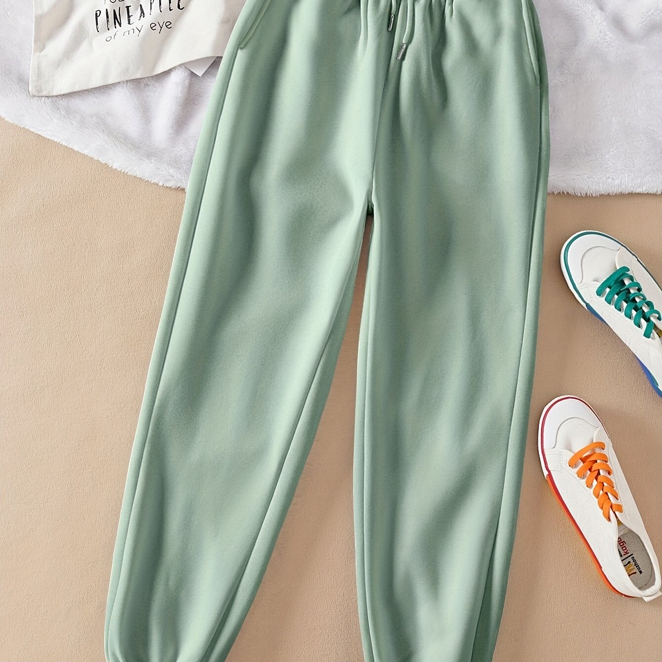 Women's Solid Color Casual Jogger Pants with Elastic Waistband and Drawstring