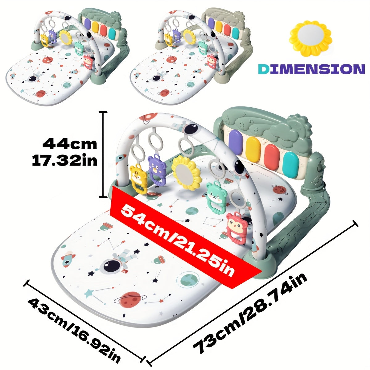 Kids Astronaut Play Mat with Animal Accessories Gray Green Soft Padded Polyester Nursery Decor