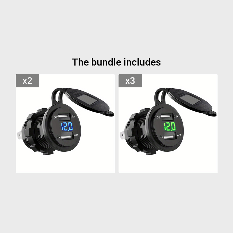 Dual USB Car Charger with Voltmeter for Boats and Motorcycles Black