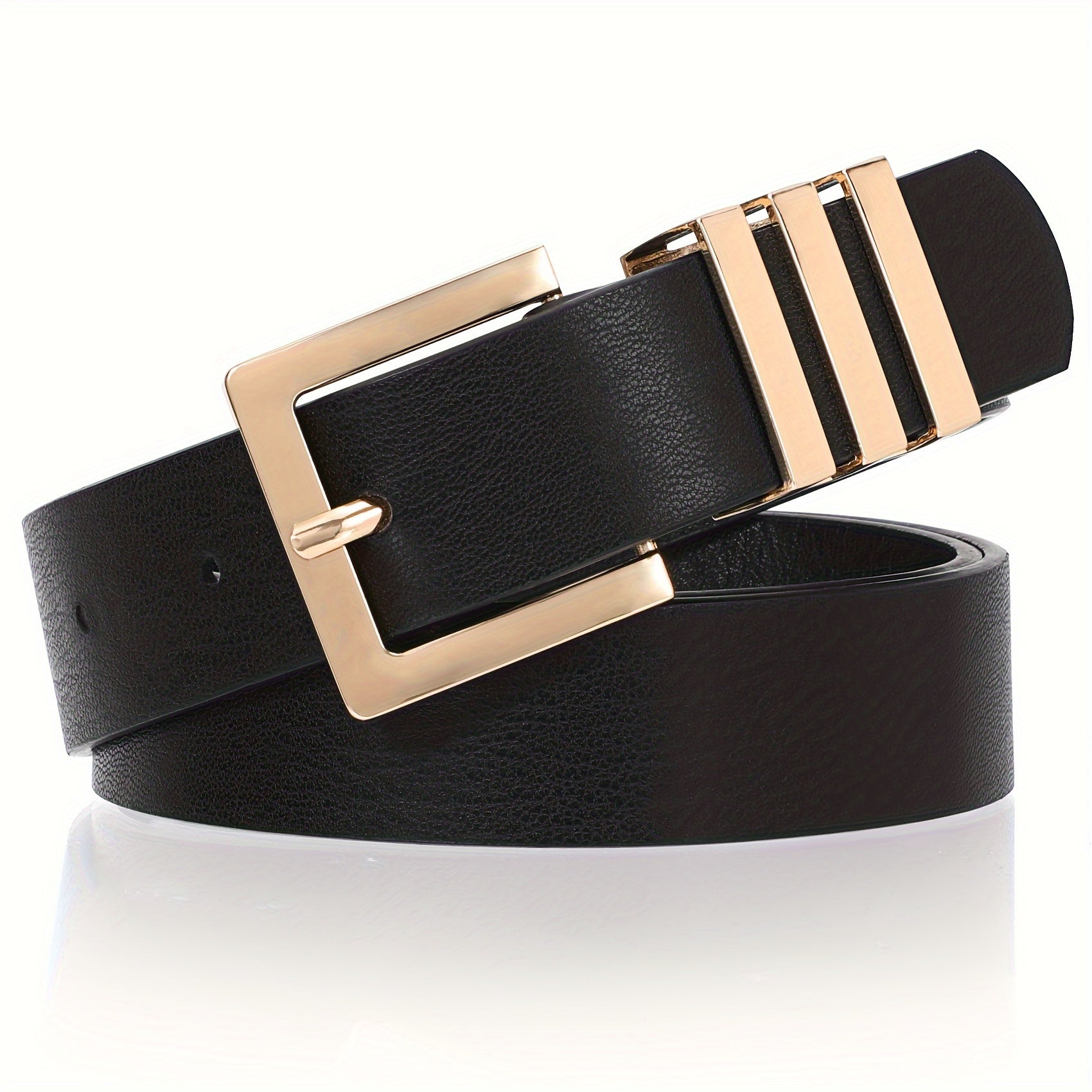 Plus Size Women's Leather Belt for Jeans Pants Dresses Square Golden Buckle