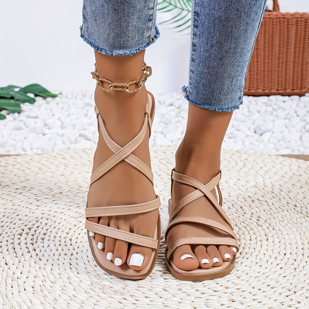 Zapatos romanos de mujer sin cordones con cubierta de imitación, negro, con tiras, calzado casual