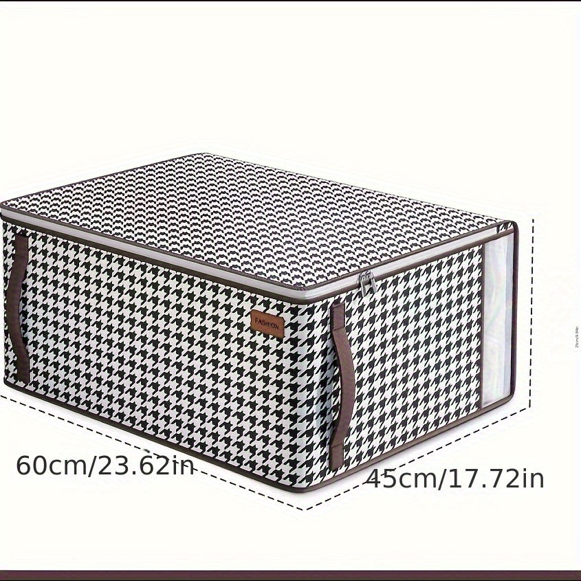 Bolsa de almacenamiento bajo la cama con estampado de pata de gallo, mezcla de algodón, impermeable, espaciosa, para mantas y ropa