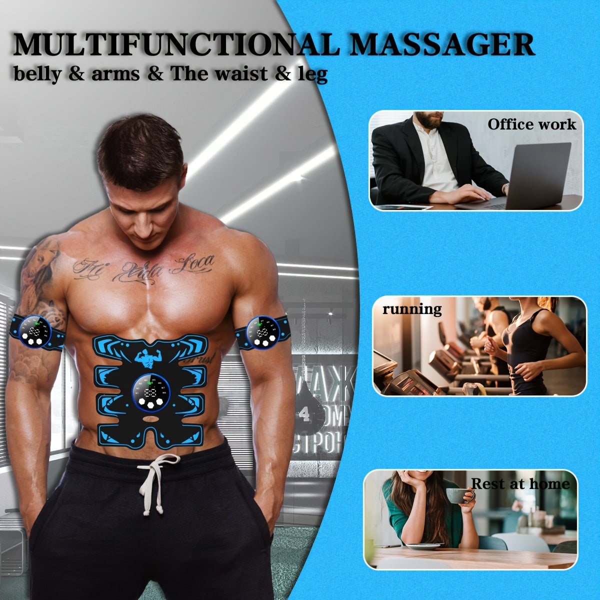 Three Piece EMS Massager Set with TENS Technology Rechargeable USB Muscle Trainer for Home Fitness