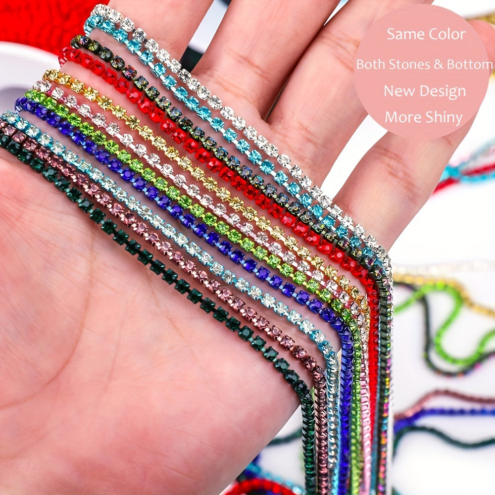 Tikuv va DIY zargarlik buyumlarini tayyorlash uchun 10 yardlik porloq kristalli rhinestone zanjiri