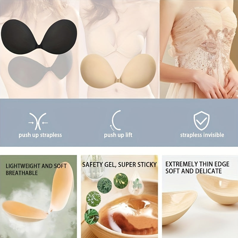 Self-Adhesive Strapless Invisible Bras Black and Skin Color for Women A-D Cups