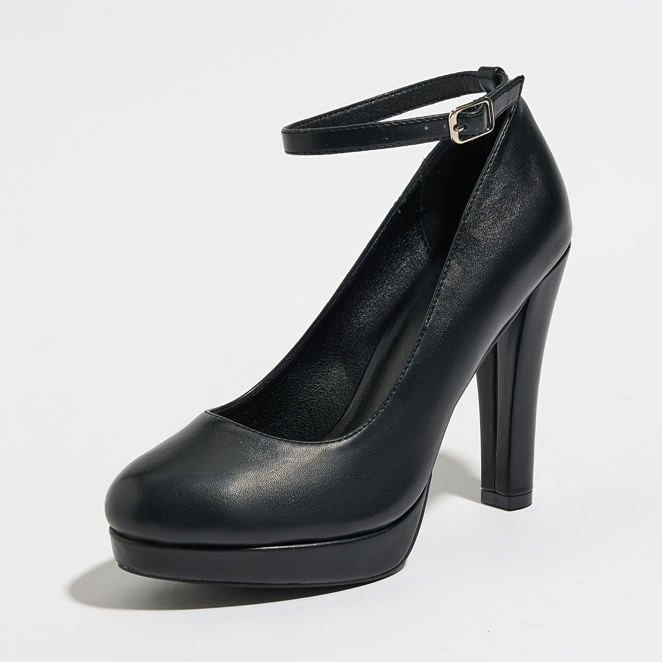 Women Solid Color Round Toe Mary Jane Pumps Breathable Ankle Strap Block Heel