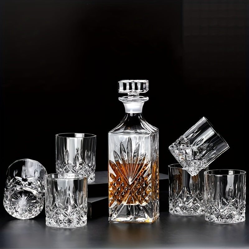 7-Piece Glass Whiskey Decanter Set with 6 Shot Glasses for Home Bar or Gift