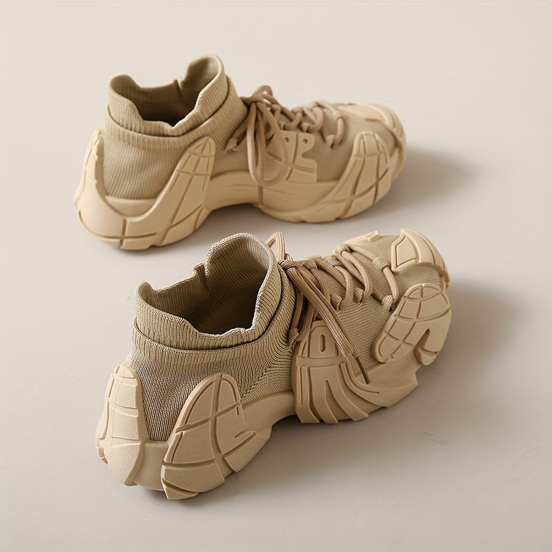 Women's Breathable Knit Sneakers Octopus Design Low-Top Lace-Up Shoes Navy Blue Grey