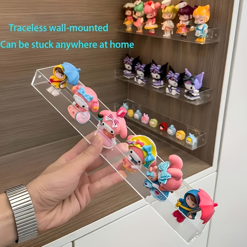 Transparent Wall-Mounted Display Shelf for Collectibles and Figures Dust-Free Adhesive Key Storage