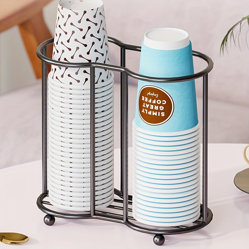 Double Tube Cup Holder Holds 4 Cups Black Home Office Cafe Bar Modern Minimalist Durable Metal