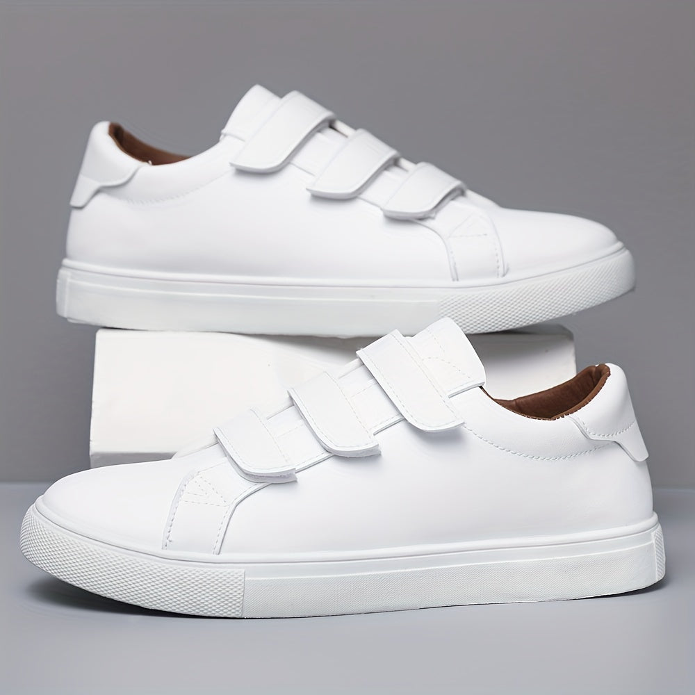 Zapatillas blancas casuales para hombre, de corte bajo, de PU, tela, suela de EVA, para primavera, otoño y todas las estaciones