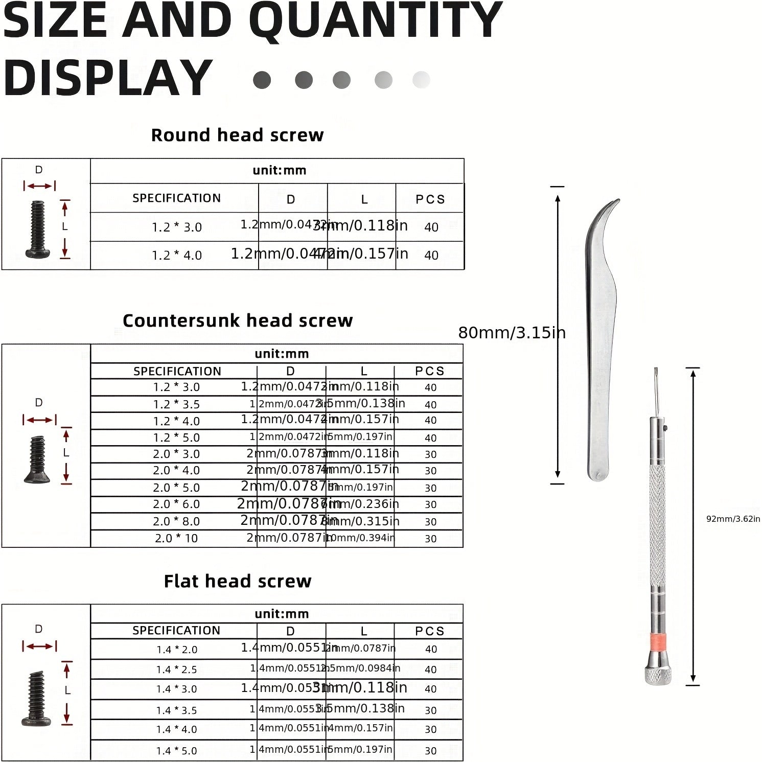 Micro Repair Screw Set for Glasses Watches Jewelry, 540pcs with Screwdriver