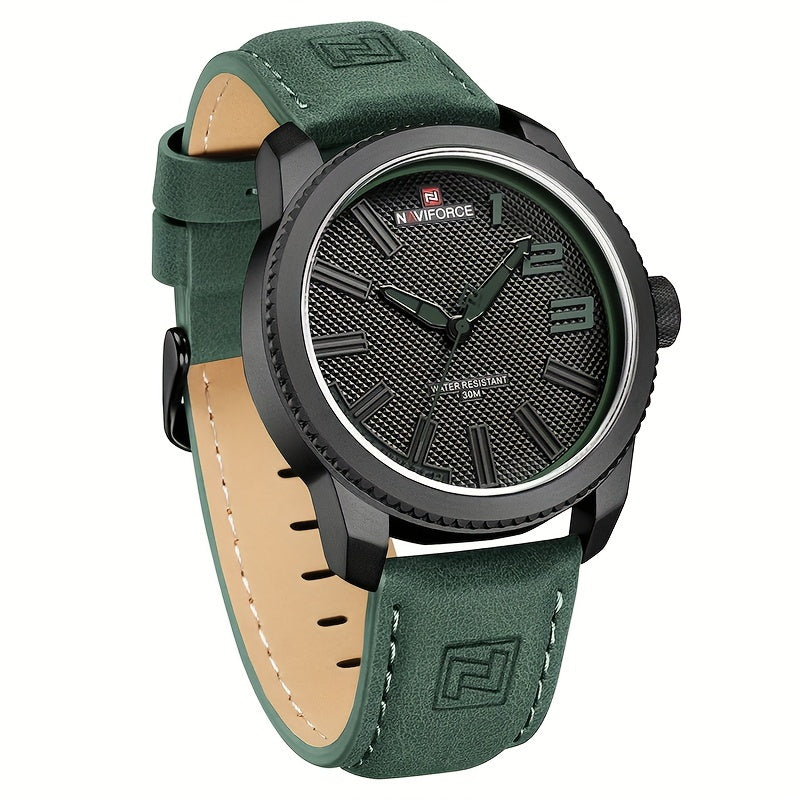 Men's Waterproof Quartz Watch with Leather Strap and Date Display