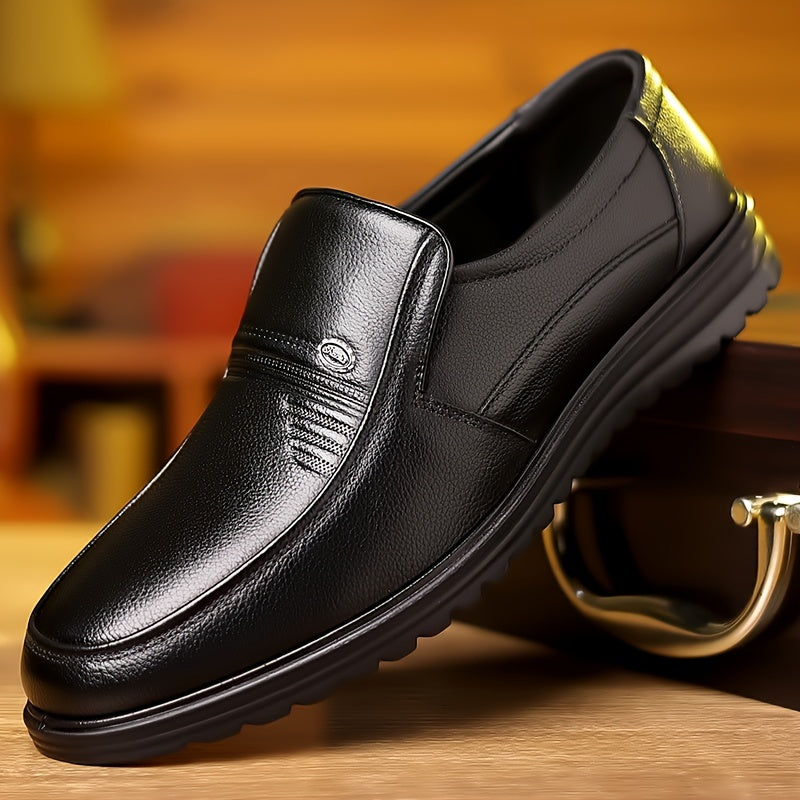 Men's Slip On Loafer Shoes Cow Leather Non Slip Rubber Sole Casual Dress Shoes