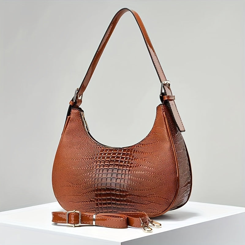 Women's Crossbody Bag with Crocodile Pattern Embossed PU Leather
