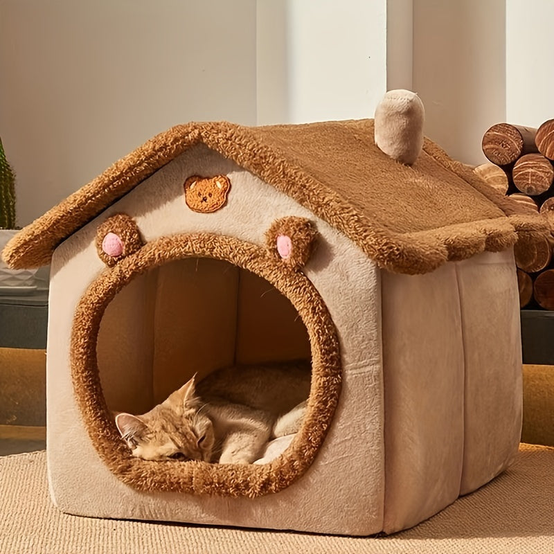 Pet Bed for Cats and Small Dogs Polyester Removable Washable Cozy Winter Warmth