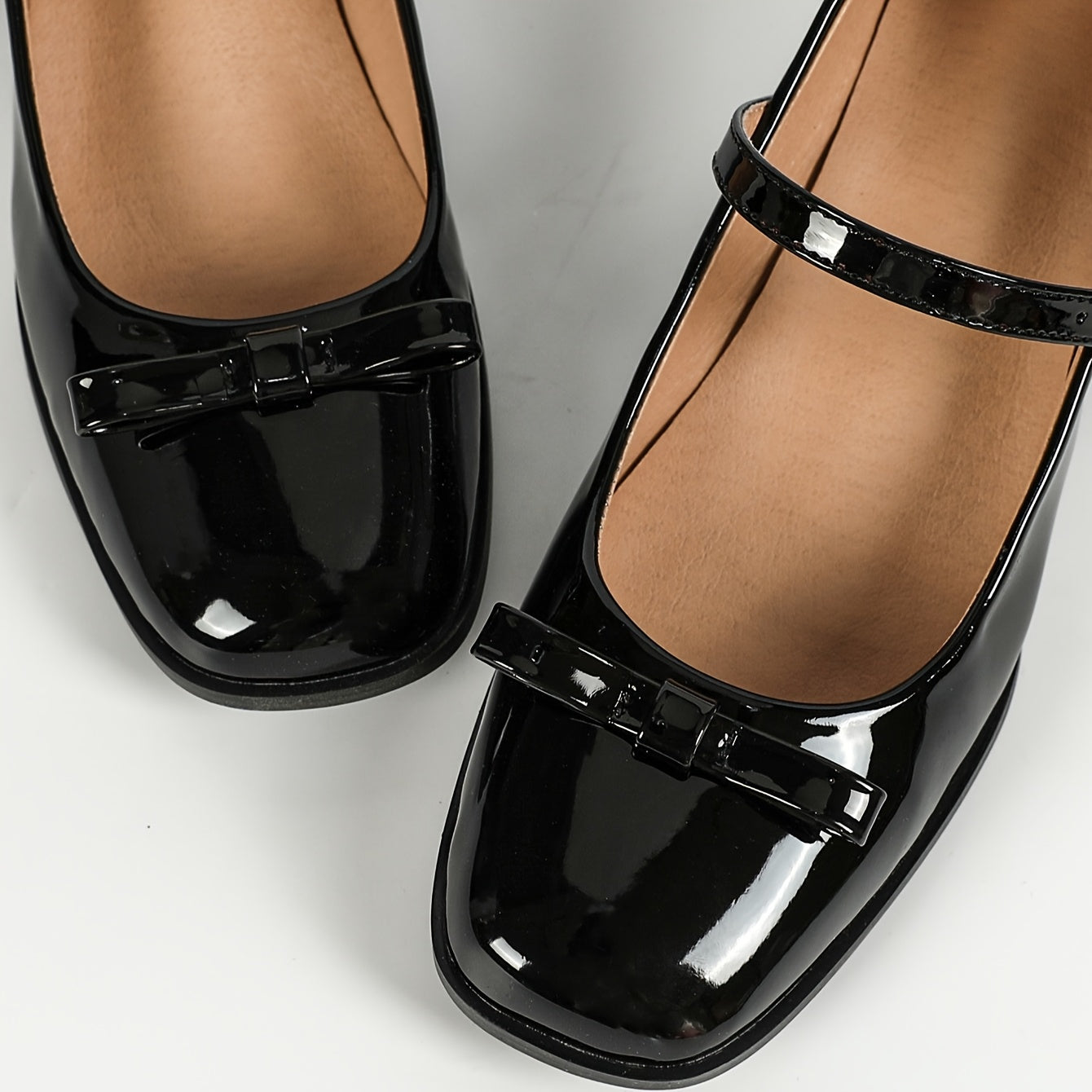 Women Black Mary Jane Heels With Bow Synthetic Block Heel All-Season