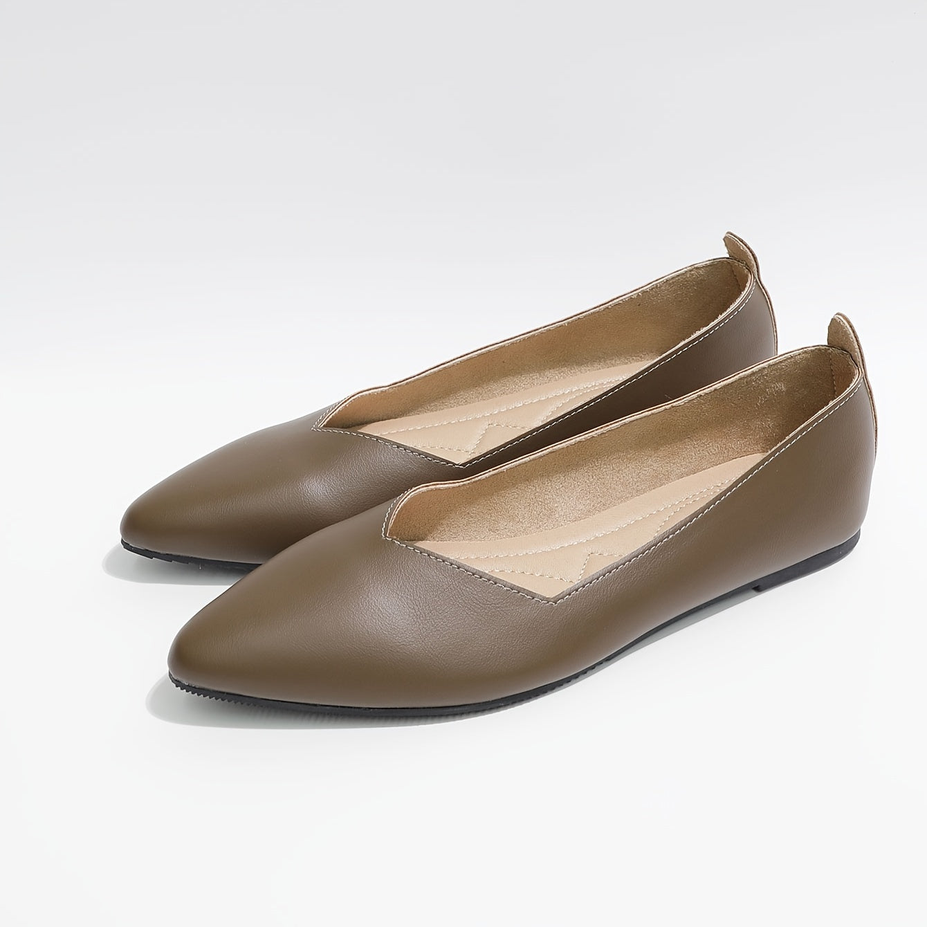 Women's Pointed Toe Ballet Flats Solid Color Slip-On Shoes Lightweight Comfort