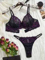 Lingerie Set Floral Lace Semi-Sheer Comfortable Sexy Bra and Panty