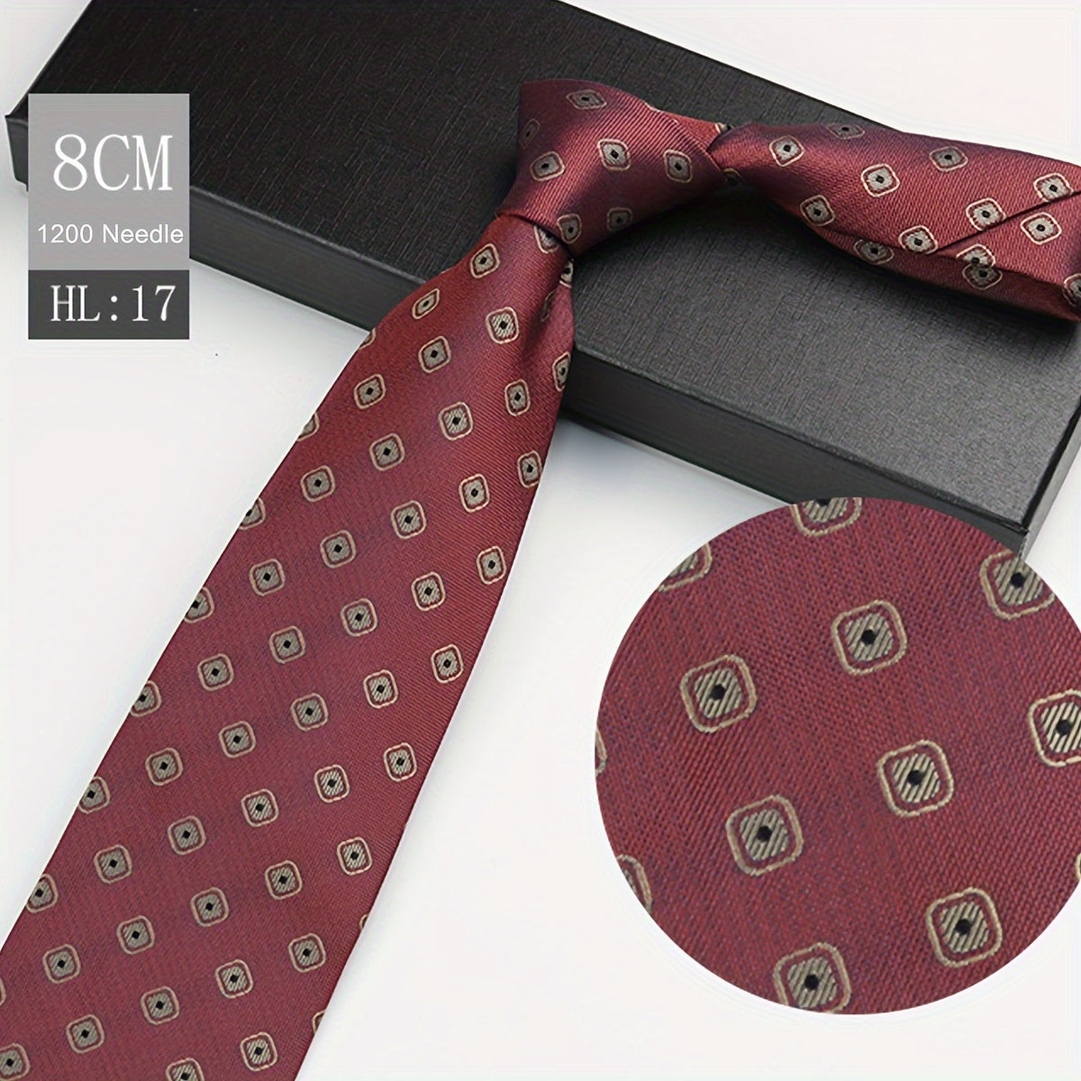 Men's Red Polyester Necktie 8cm Wide for Weddings and Business Events