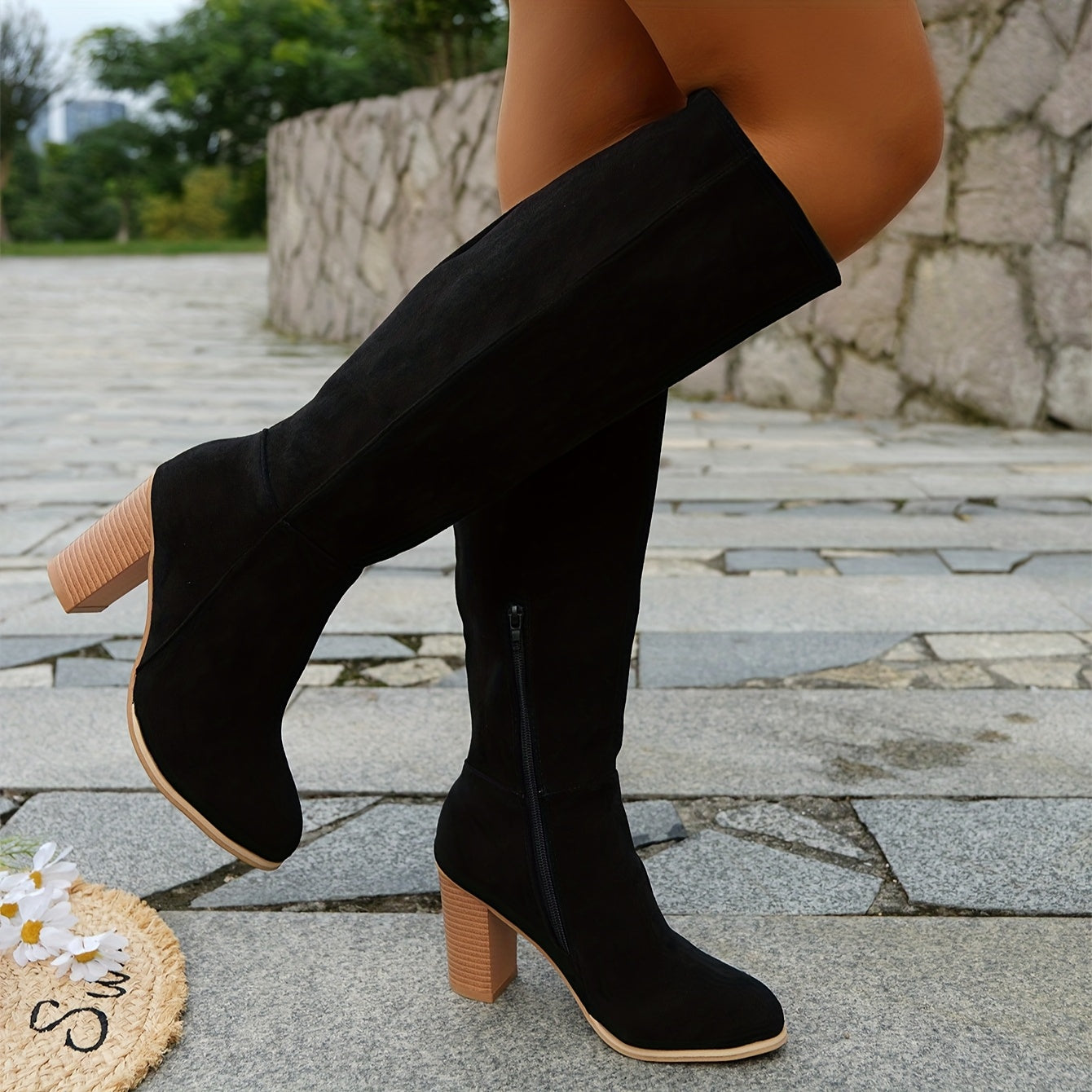 Women's Ankle Boots Faux Leather Round Toe Chunky Heel Over-the-Knee Boots