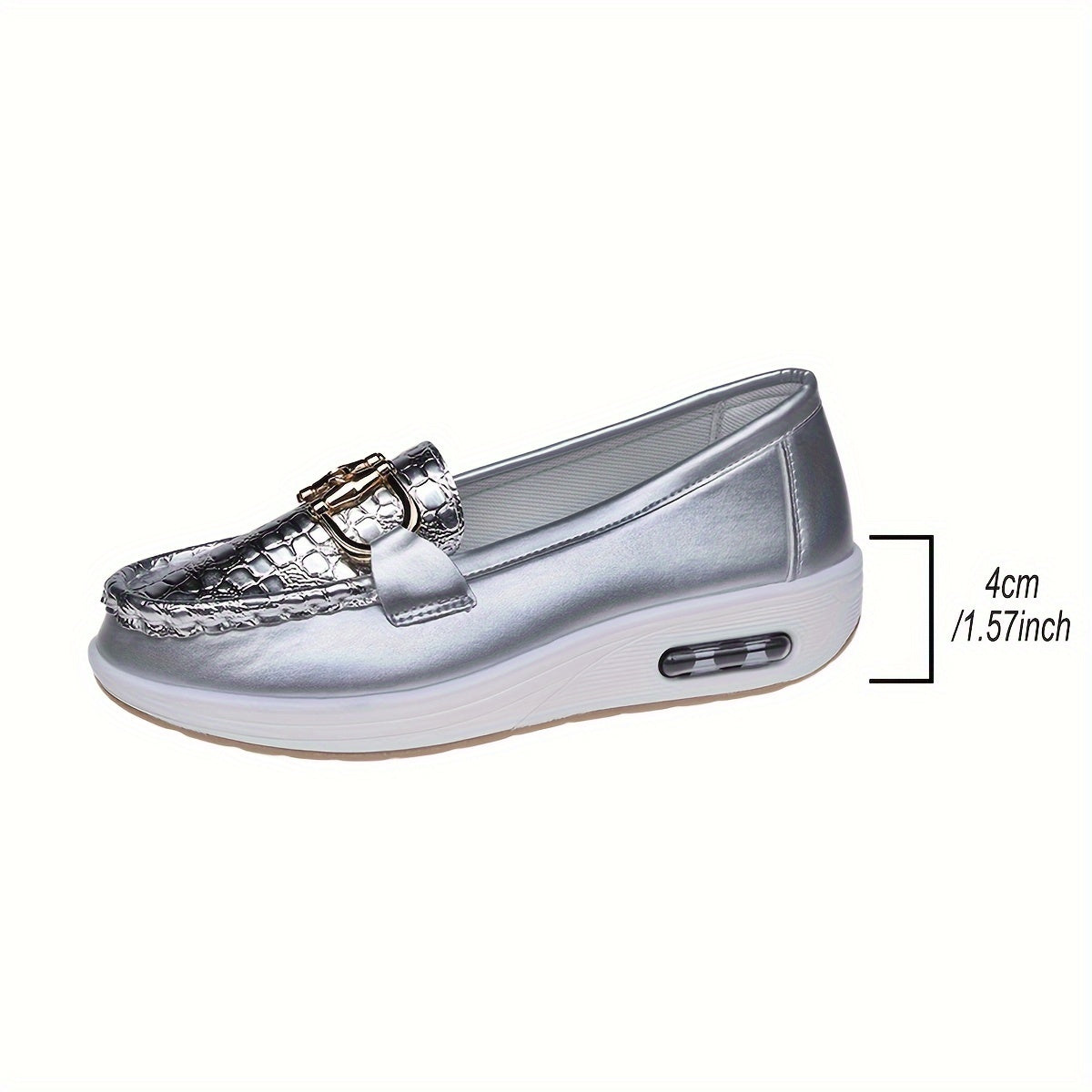 Women Glitter Loafers Leather Casual Sneakers Metallic Silver Gold Black