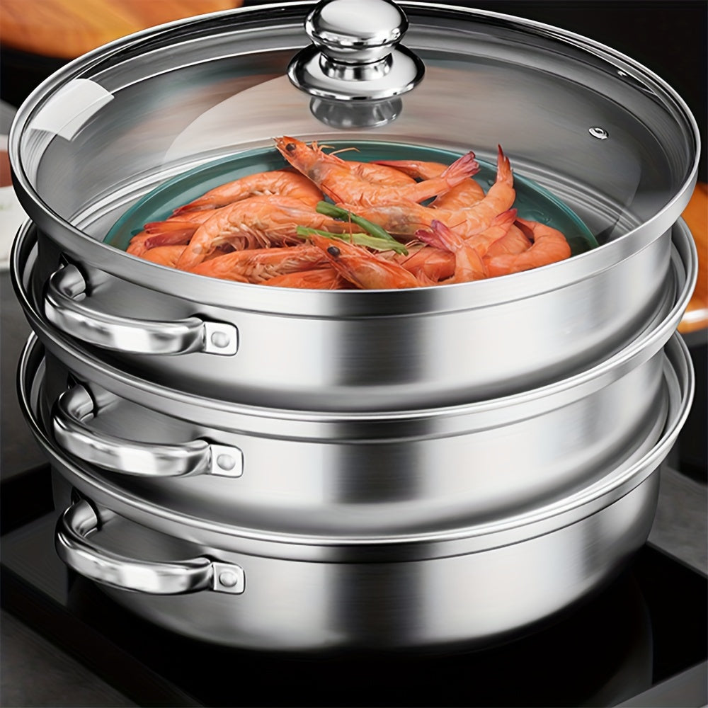 Stainless Steel Soup Steamer with Multiple Layers in Silver