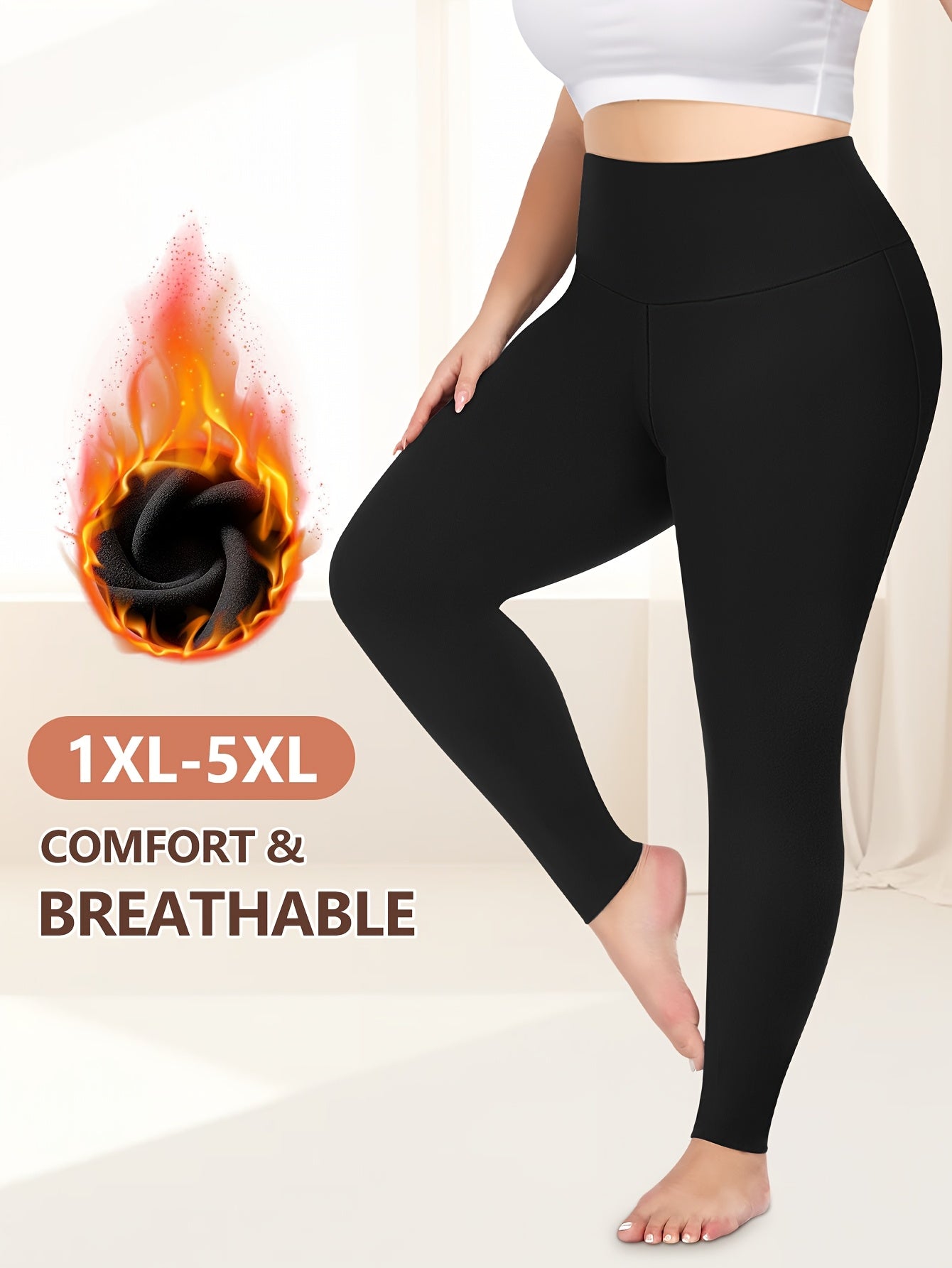 Plus Size Womens Thermal Fleece-Lined Leggings Stretchy Warm Winter