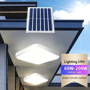 Luz de techo LED solar de 200W, regulable, control remoto, interior y exterior, blanca