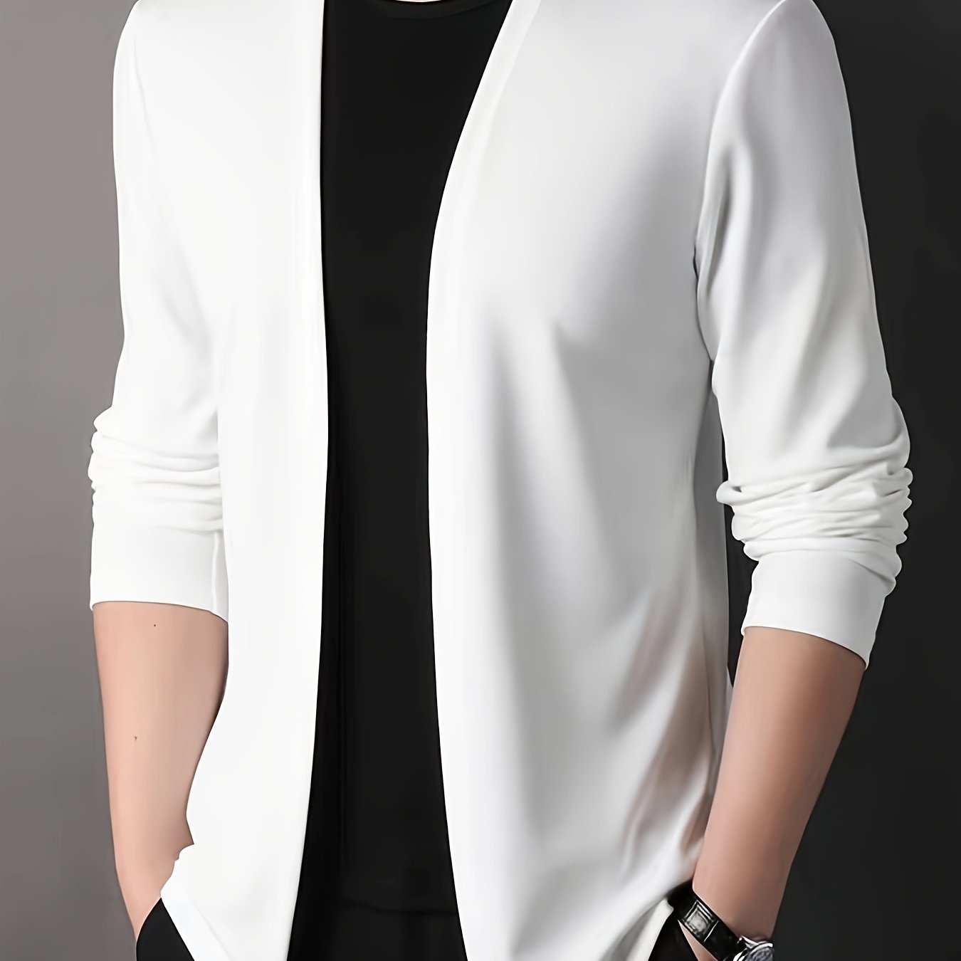 Men's Slim Fit Cardigan Long Sleeve Solid Knit Casual Autumn Spring Polyester