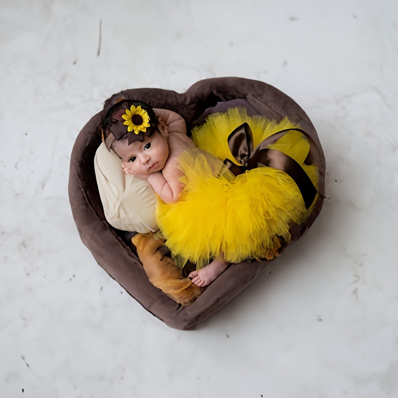 Baby Photography Outfit Set with Sunflower Tutu Skirt and Flower Headband for Photoshoots and Parties