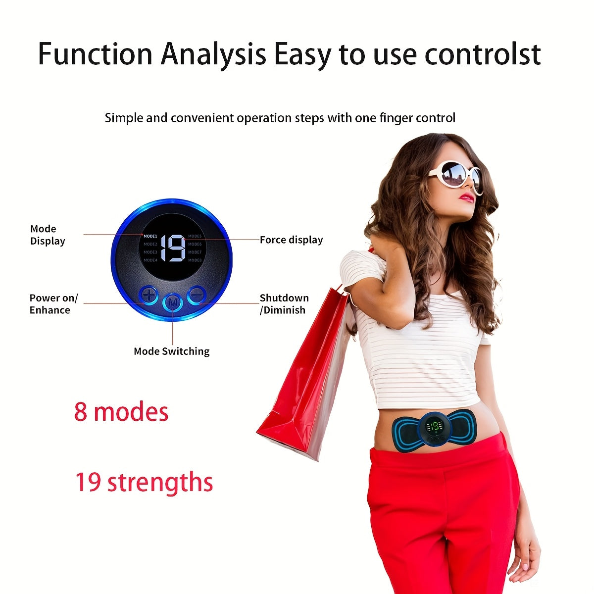 Electronic Muscle Massager with 8 Modes 19 Intensities Rechargeable EMS Device for Home Office Use