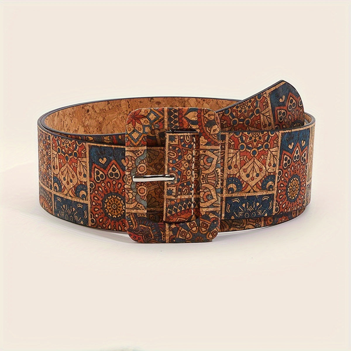 Women's Boho Vintage Flower-Printed PU Belt with Pin Buckle for Jeans